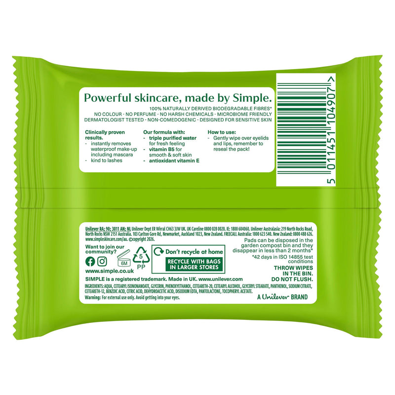 Simple eye makeup remover pads 30 pads - British product