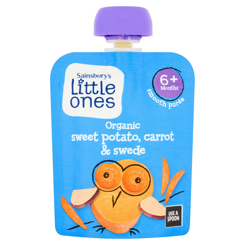 Sainsbury's Little Ones organic puree sweet potato carrot swede 70g, imported from the UK