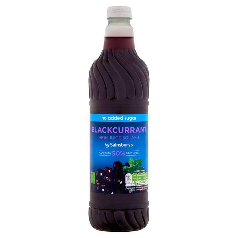 Sainsbury's blackcurrant squash no added sugar 1L, UK version