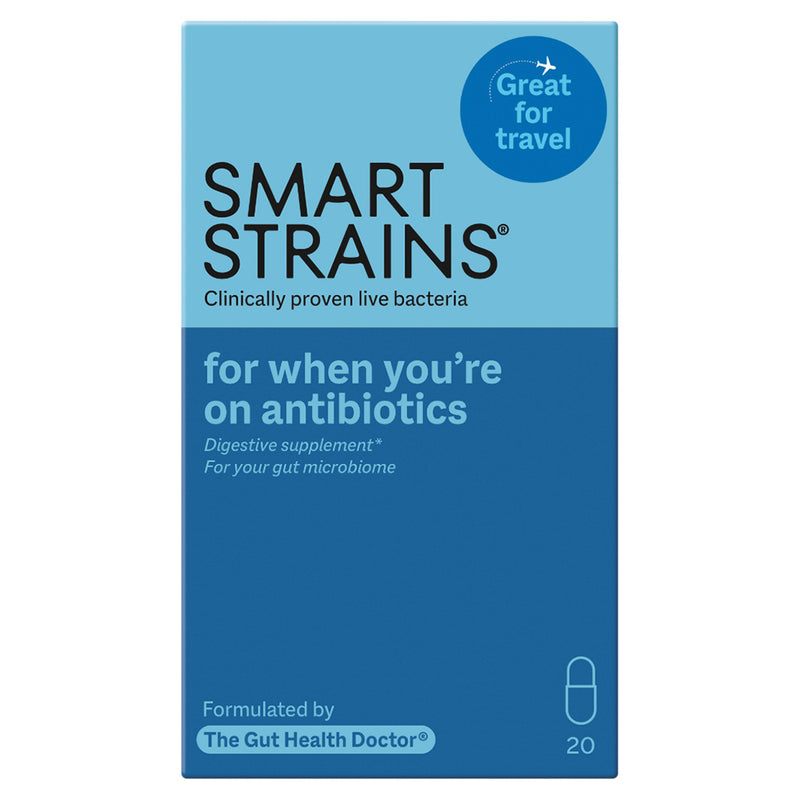 Smart Strains probiotic supplement for antibiotics and travel 20 capsules (British brand)