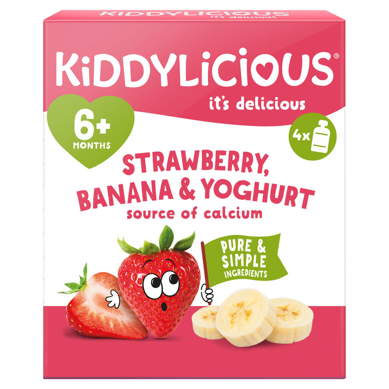 Kiddylicious baby food pouch strawberry banana yoghurt 4x100g, UK version