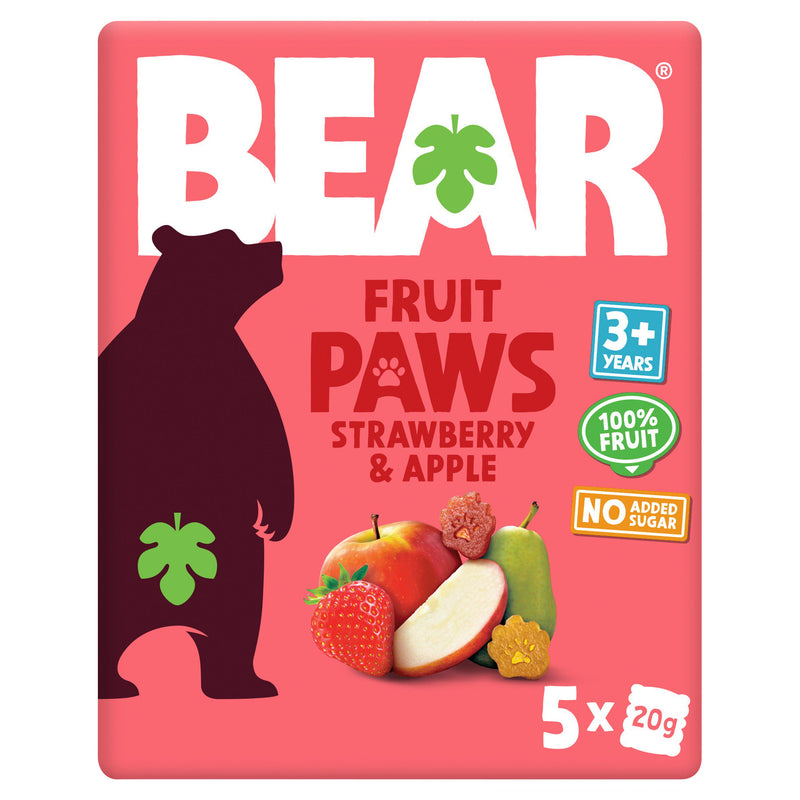 BEAR fruit shapes strawberry and apple multipack 5x20g, imported from the UK