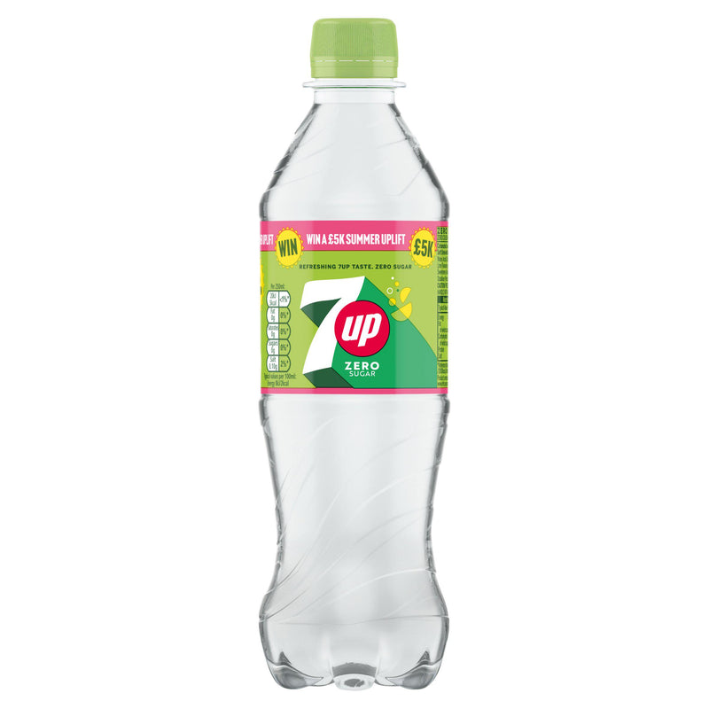 7UP zero sugar lemon lime soft drink bottle 500ml, UK version