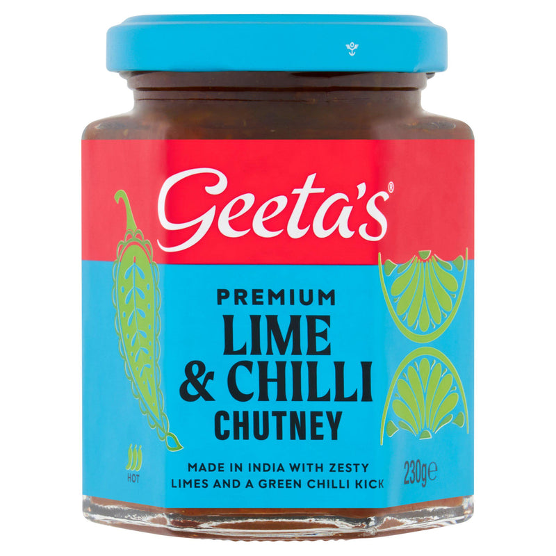 Geeta's Lime & Chilli Chutney hot 230g, imported from the UK