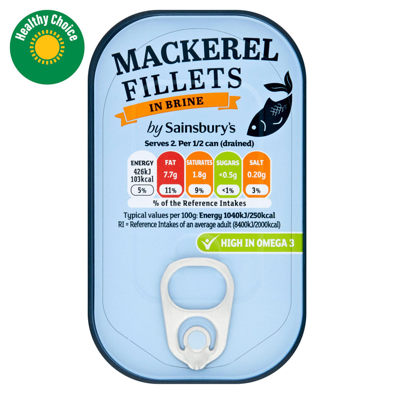 Sainsbury's mackerel fillets in brine 82g, imported from the UK