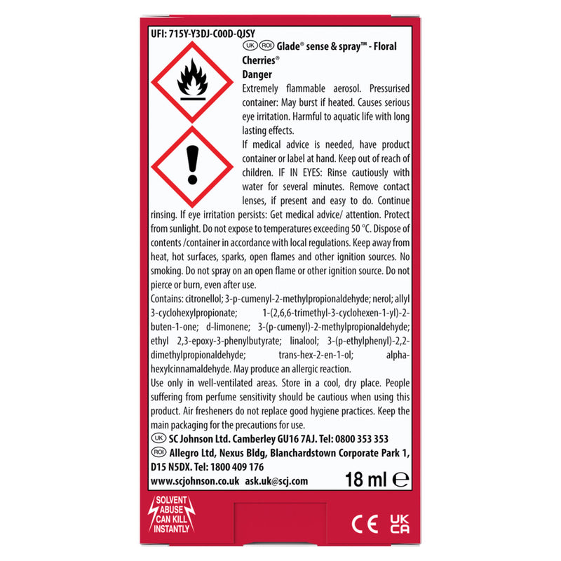 Glade Floral Cherries air freshener 18ml, UK version