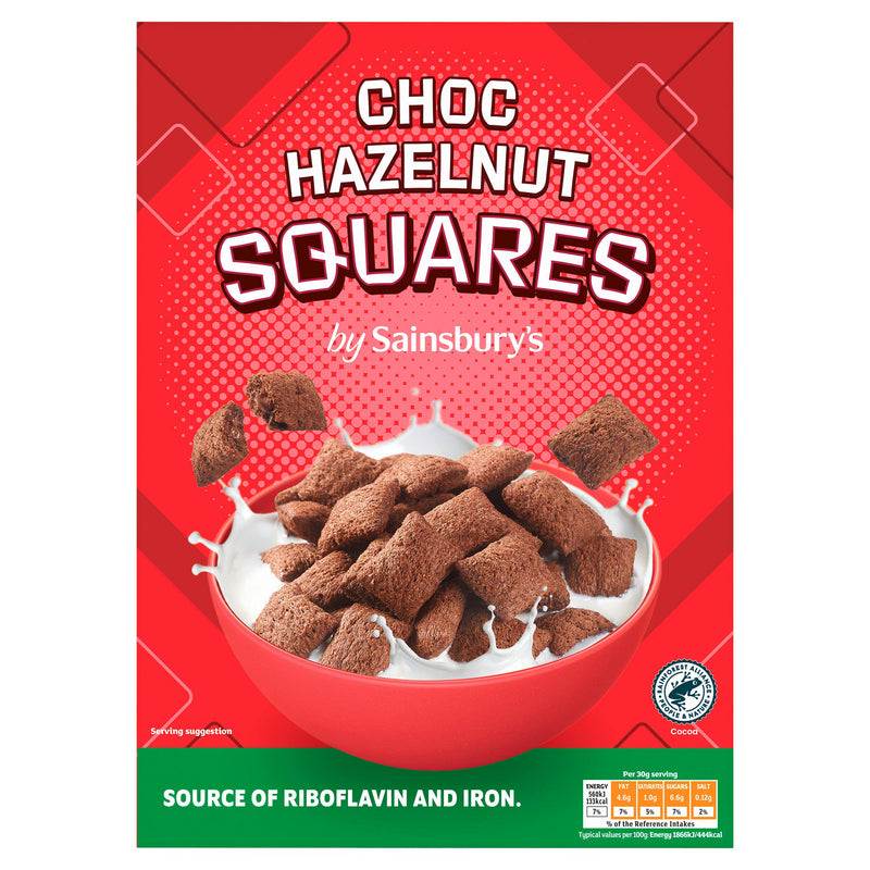 Sainsbury's Choco Hazelnut Squares cereal 375g - British product