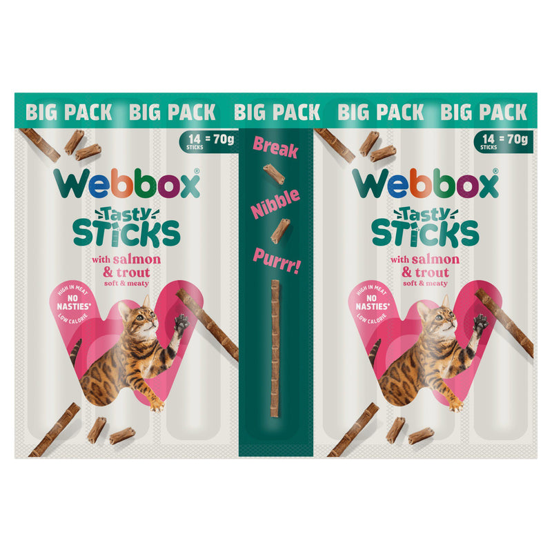 Webbox salmon trout cat treat sticks 70g, imported from the UK