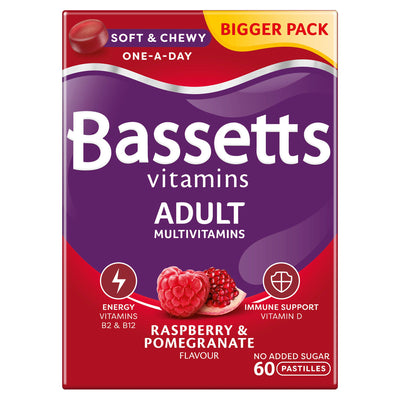 Sainsburys Bassetts Vitamins Adult Multivitamins Raspberry & Pomegranate Pastilles x60- Buy online at McGrocer