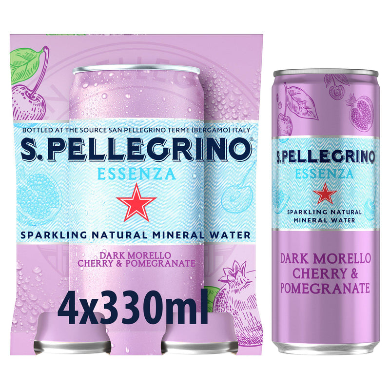 San Pellegrino Essenza sparkling water cherry pomegranate 4x330ml, imported from the UK