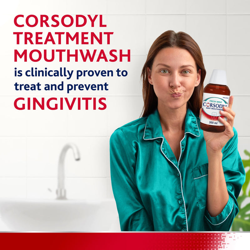 Corsodyl medicated antibacterial mouthwash Fresh Mint 300ml, imported from the UK