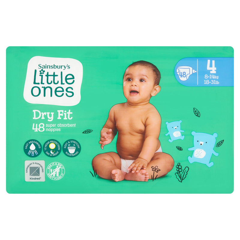 Sainsbury's Little Ones Dry Fit Size 4 Maxi nappies 48, imported from the UK