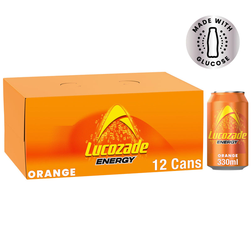Lucozade Energy Orange 12x330ml cans, imported from the UK