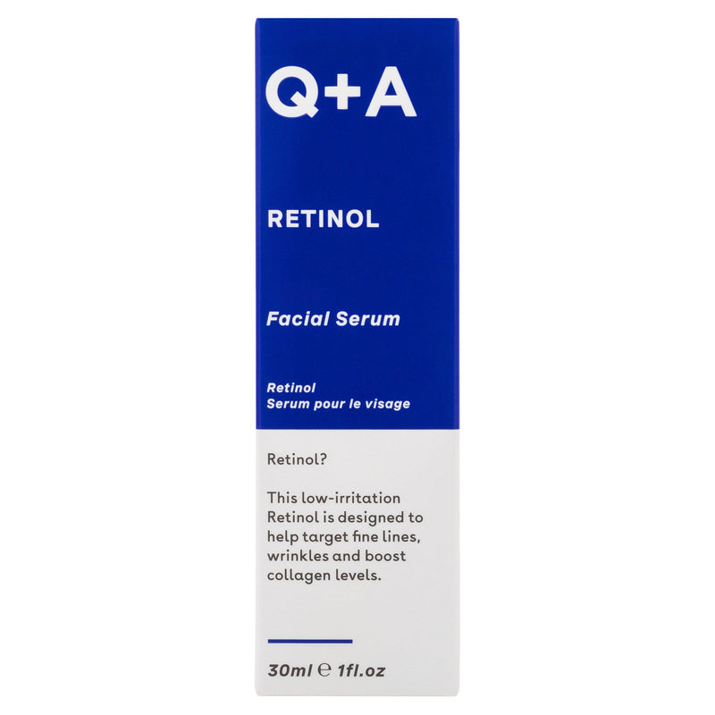 Q+A vegan retinol facial serum 30ml bottle, UK version