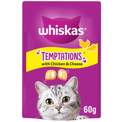Sainsburys Whiskas Temptations Adult Cat Treat Biscuits with Chicken & Cheese 60g- Buy online at McGrocer