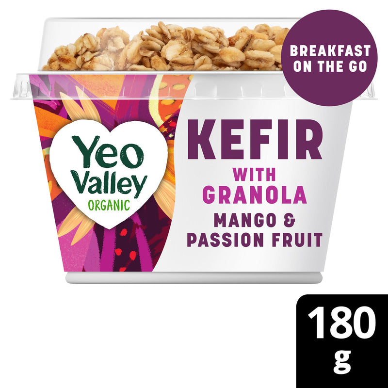 Yeo Valley organic kefir with granola mango and passion fruit 180g, imported from the UK