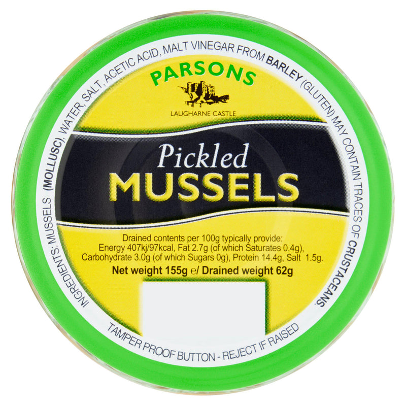 Parsons pickled mussels 155g, imported from the UK