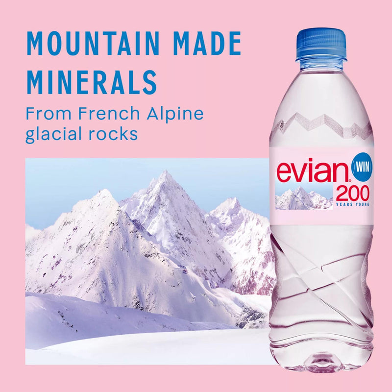 Evian natural mineral water 500ml, UK version