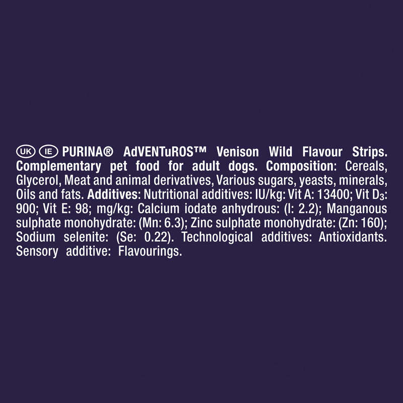 Adventuros venison wild flavour strips 90g, imported from the UK
