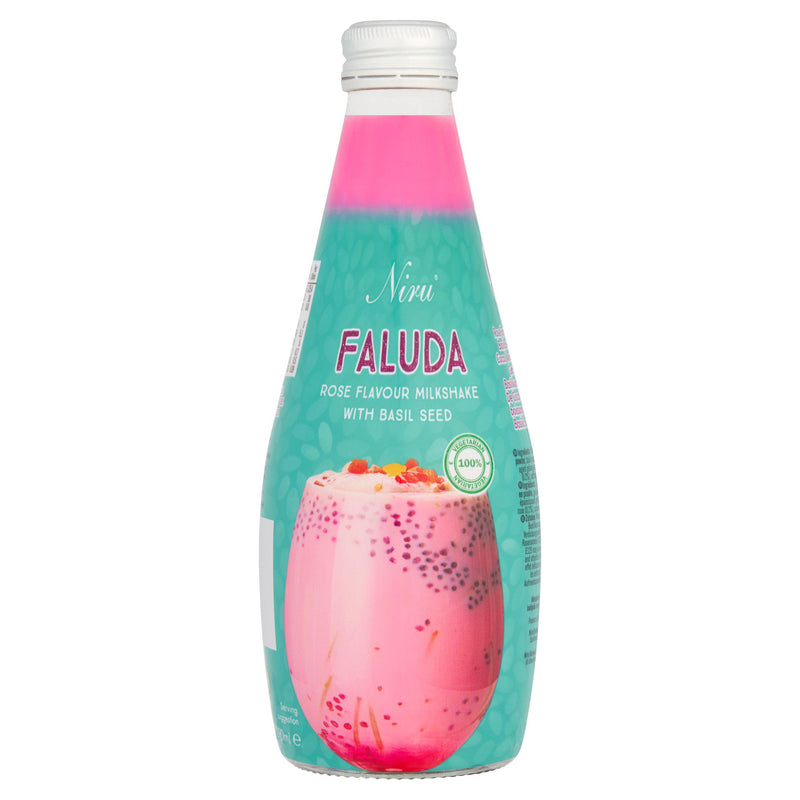 Niru rose flavour drink with basil seed and nata de coco 290ml, imported from the UK