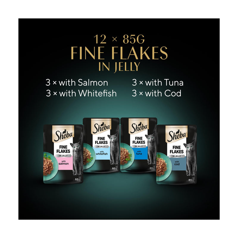 Sheba Fine Flakes Fish in Jelly cat food 12x85g - British product