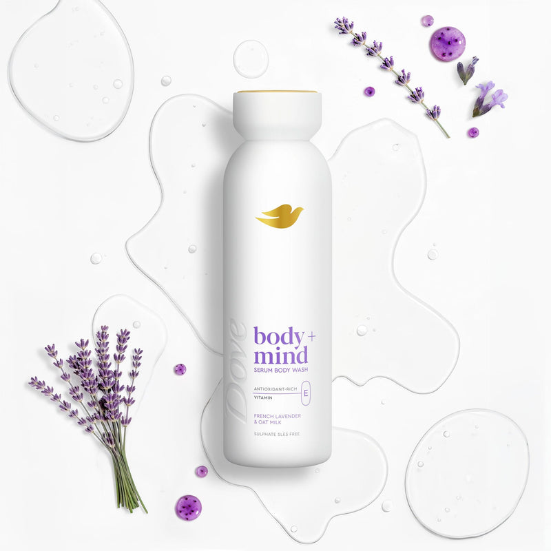 Dove Body + Mind French Lavender Oat Milk serum body wash 350ml, imported from the UK