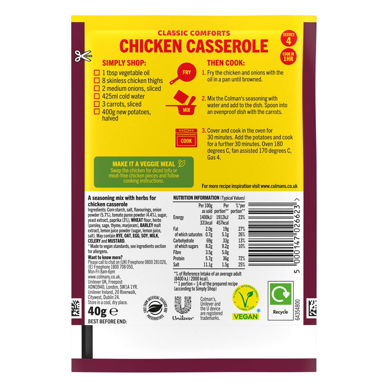 Colman's Chicken Casserole recipe mix 40g, UK version