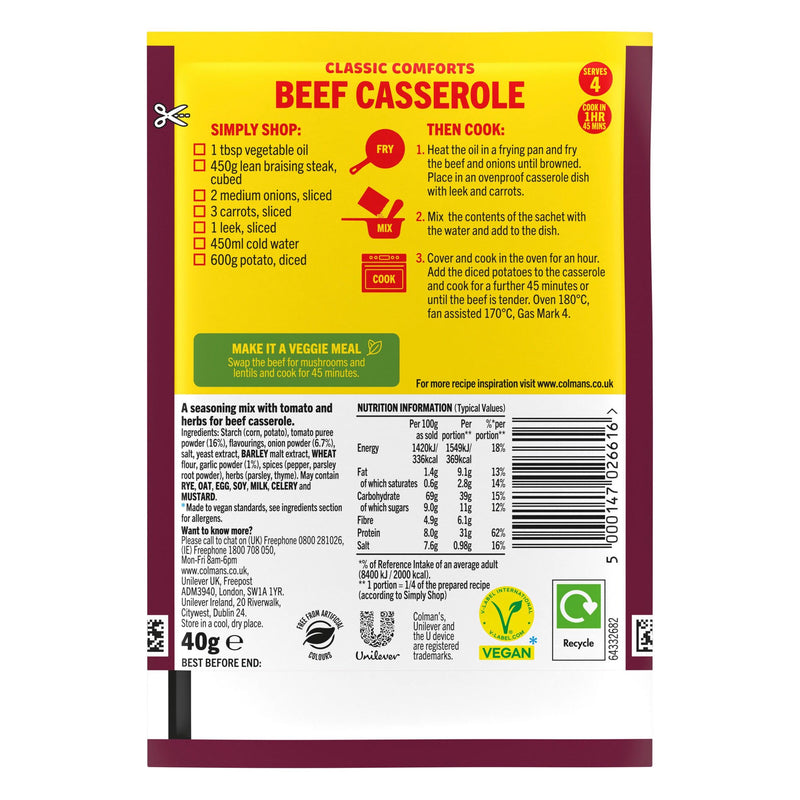 Colman's beef casserole mix 40g, UK version