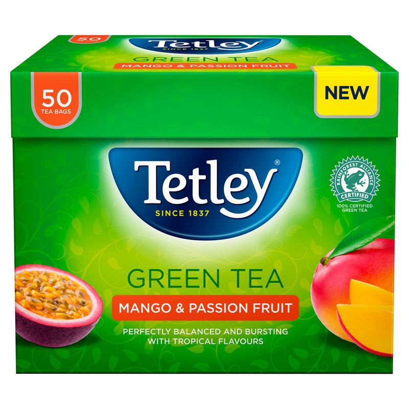 Tetley green tea bags mango passionfruit 50ct (British brand)