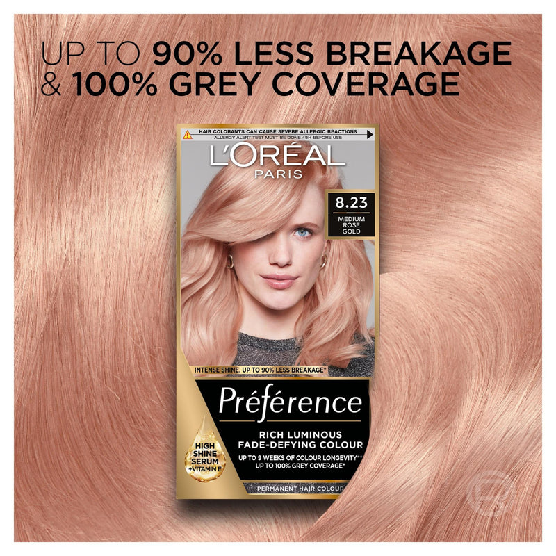 L'Oreal Preference 8.23 rose gold blonde hair dye, imported from the UK