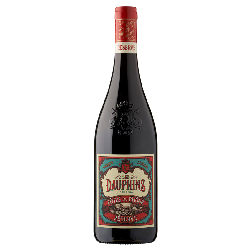 Les Dauphins Côtes du Rhône red wine 75cl, UK version