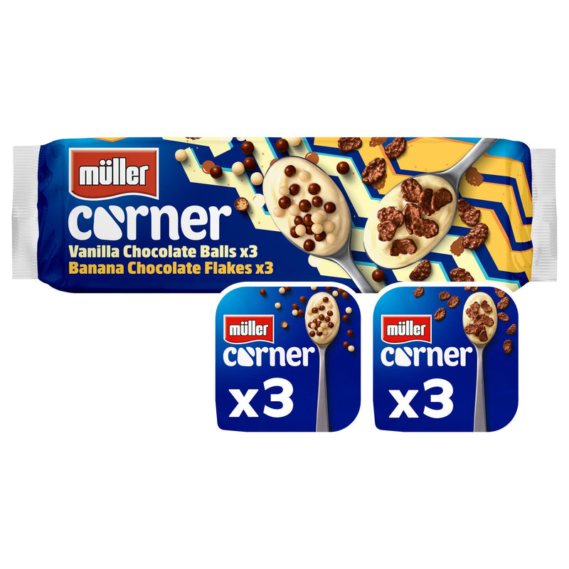 Müller Corner Vanilla Chocolate Balls & Banana Chocolate Flakes Yogurts 6x124g