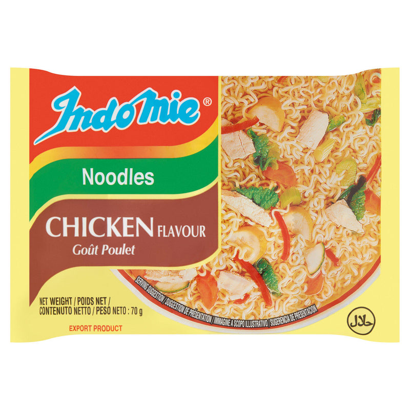 Indo Mie Chicken Flavour Noodles 70g, imported from the UK