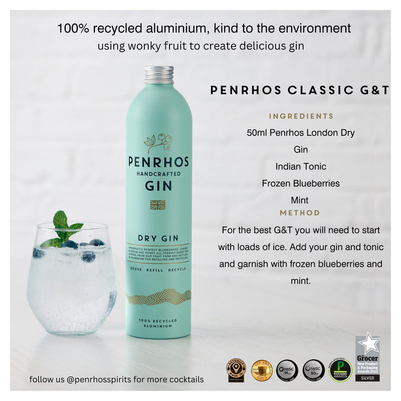 Penrhos Handcrafted Dry Gin Blueberry 70cl imported from the UK