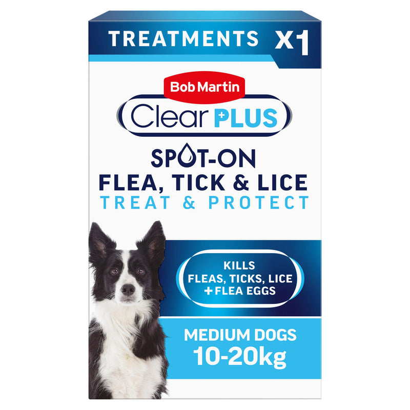 Bob Martin Clear Plus spot on flea and tick treatment for medium dogs, imported from the UK