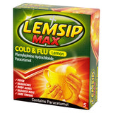 Lemsip Max cold flu lemon sachets 5 pack, imported from the UK