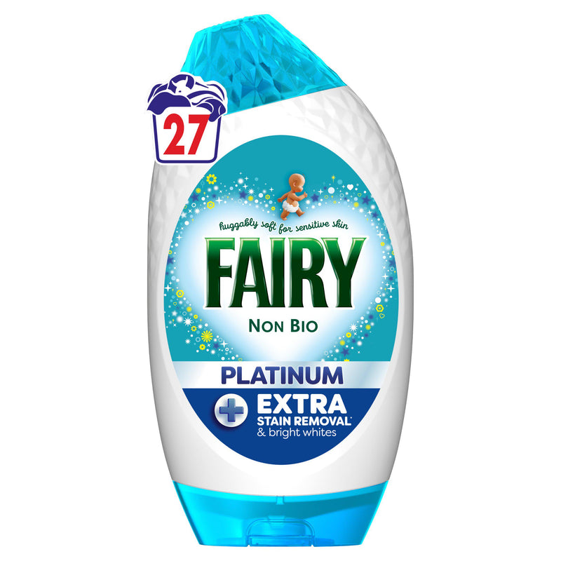Fairy Non Bio Platinum laundry detergent gel 27 washes, imported from the UK