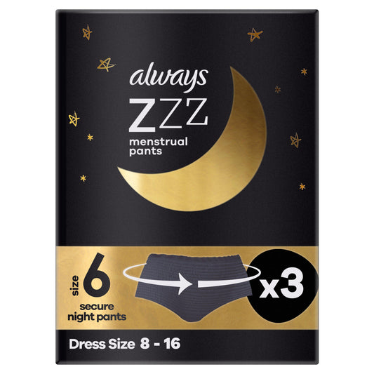Always ZZZs Overnight Disposable Period Underwear Pants Size 6 x3 GOODS Sainsburys   