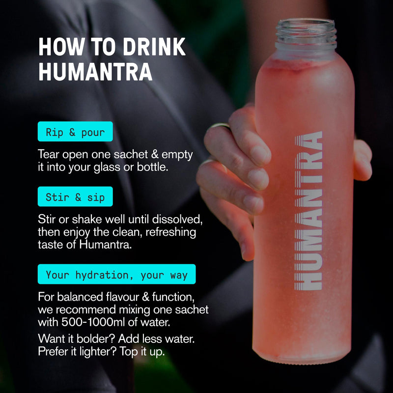Humantra Berry Pomegranate electrolyte drink sachets (British brand)