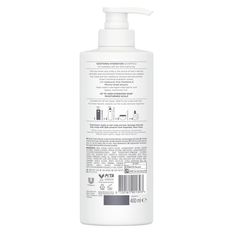 Dove Soothing Hydration shampoo 400ml, UK version
