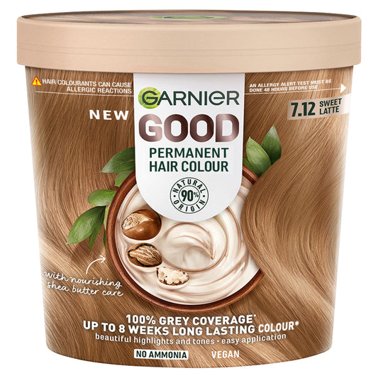Garnier Good Permanent No Amonia & Shea Butter Formula 100% Grey Coverage 7.12 Sweet Latte Hair Dye GOODS Sainsburys   