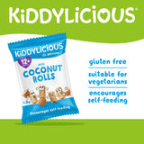 Kiddylicious mini coconut rolls baby snack 8x7g, imported from the UK