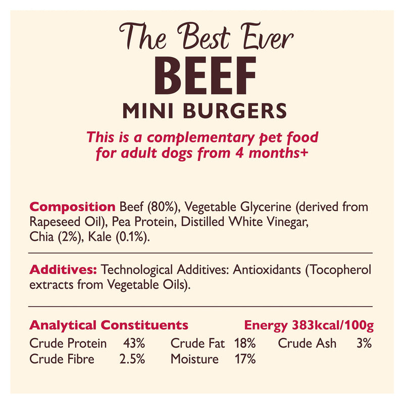 Lily's Kitchen beef mini burgers dog treats 70g, imported from the UK
