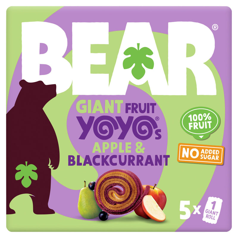 BEAR Fruit Yoyos Apple Blackcurrant multipack 5x20g, imported from the UK