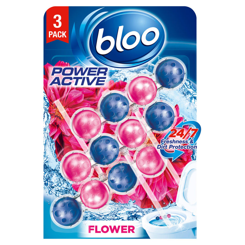Bloo Power Active toilet rim block flower scent 3x50g - British product