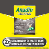 Anadin Ultra ibuprofen pain relief liquid capsules 16 pack, UK version