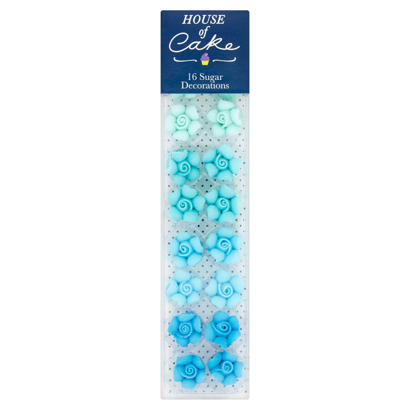 House of Cake blue ombre rose cake decorations x16 (British brand)
