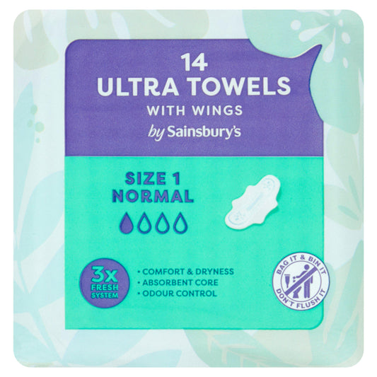 Sainsbury's Ultra Towels with Wings Normal Size 1, x14 GOODS Sainsburys   