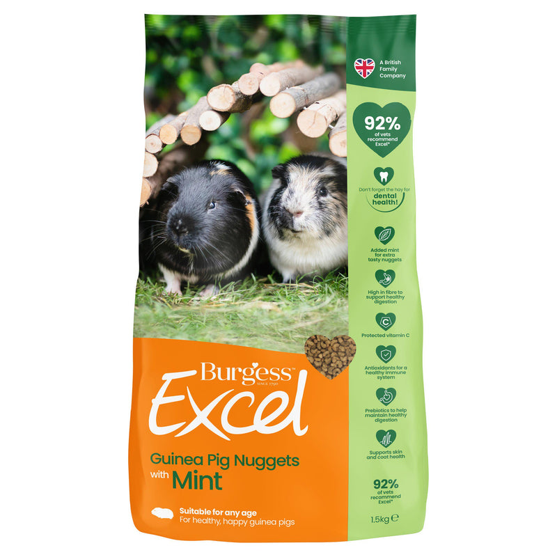 Burgess Excel guinea pig food mint nuggets 1.5kg, imported from the UK