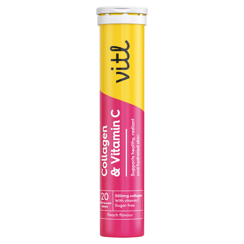 Vitl Collagen and Vitamin C effervescent peach flavour tablets, UK version
